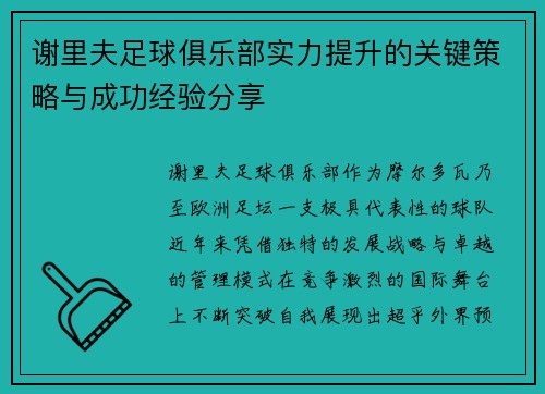 谢里夫足球俱乐部实力提升的关键策略与成功经验分享